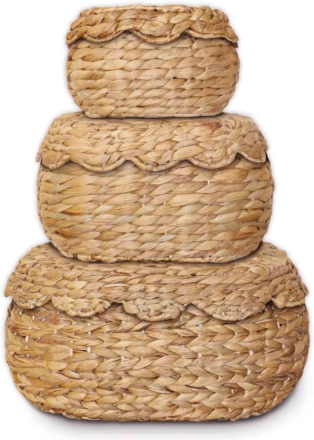 Scalloped Basket Set of 3 Woven Seagrass Storage Baskets