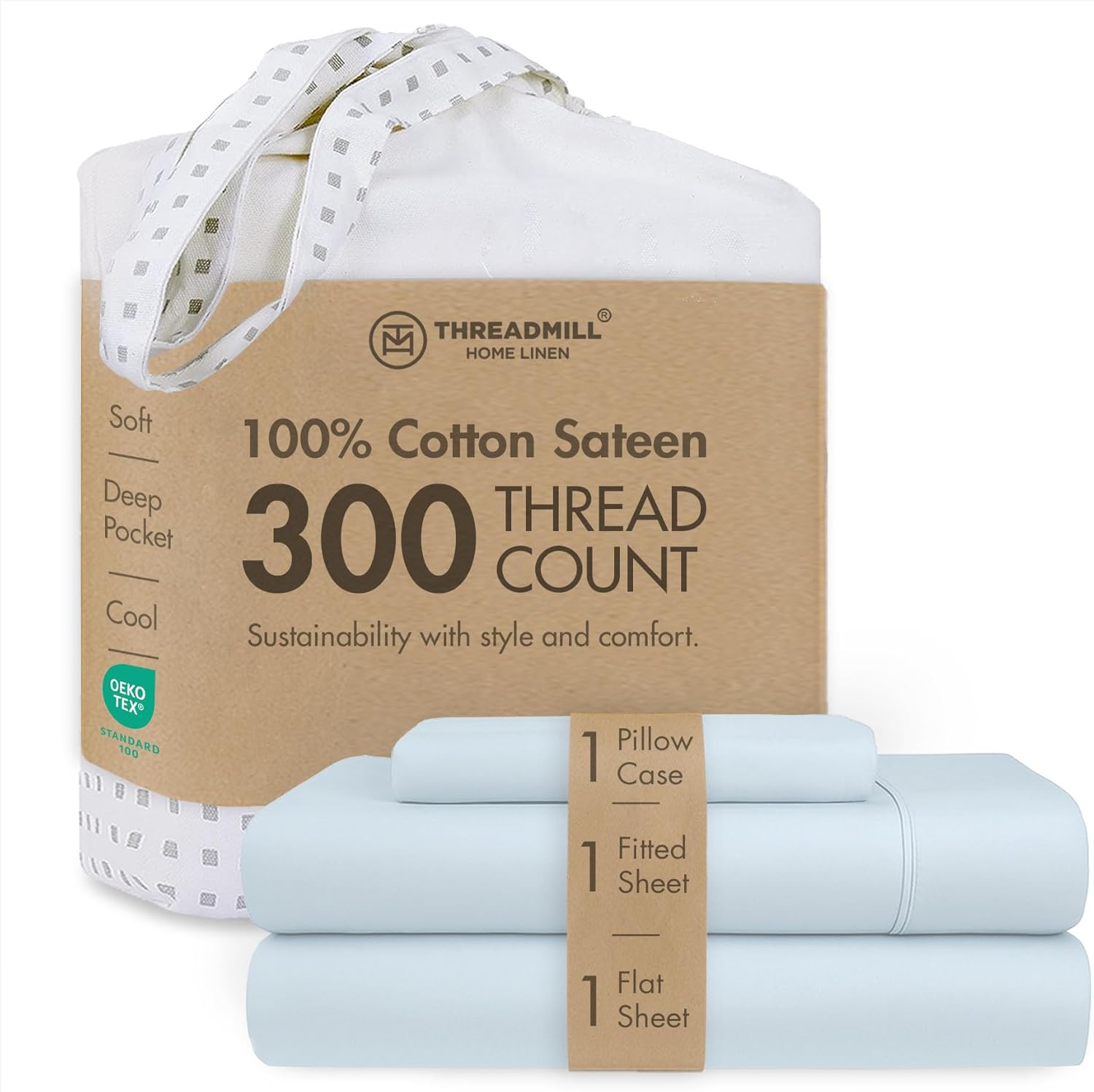 Threadmill Cotton Twin Sheet Set for Cozy Sleep with Deep Pockets