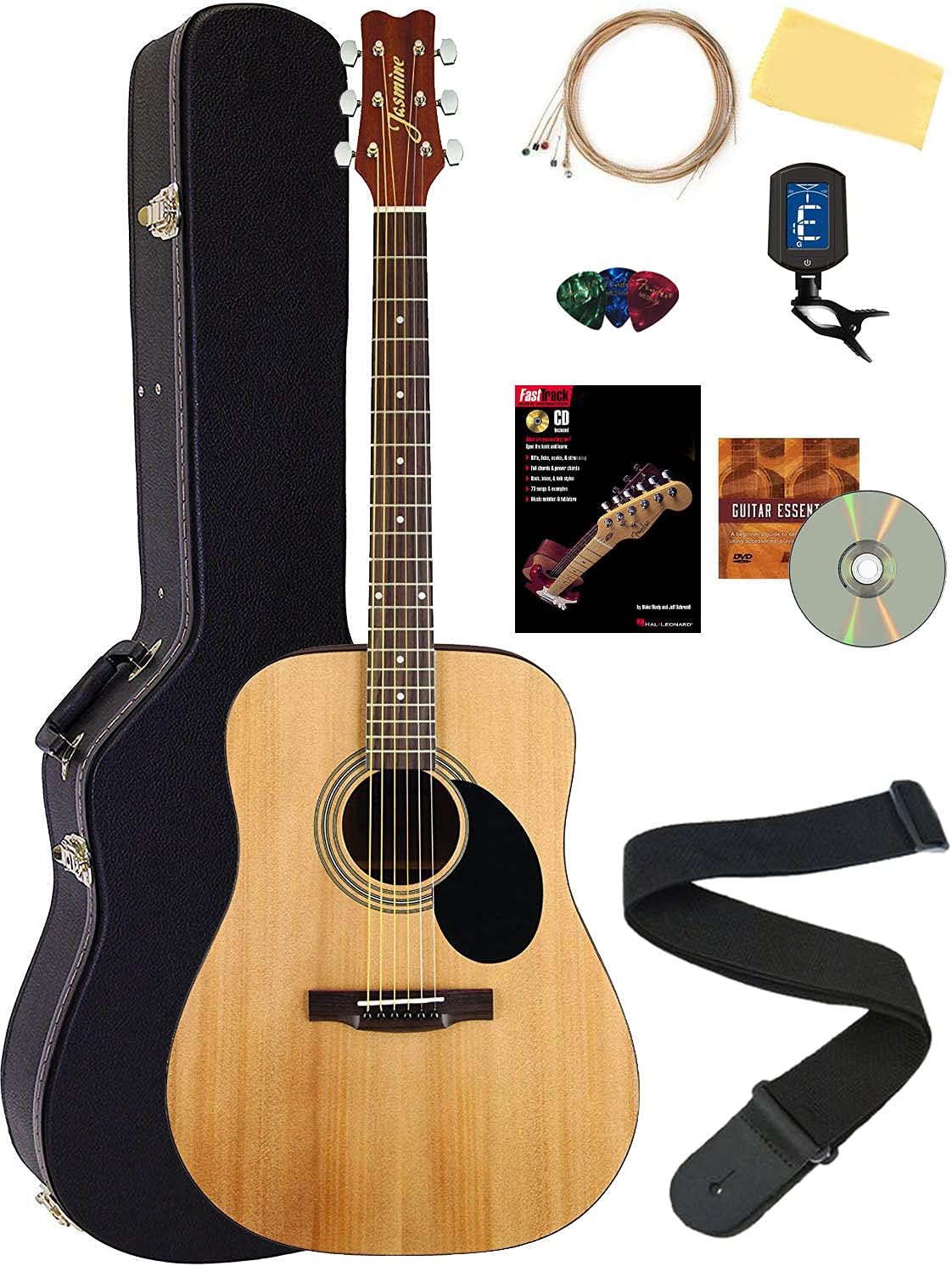 Jasmine S35 Acoustic Guitar Bundle with Hard Case and More