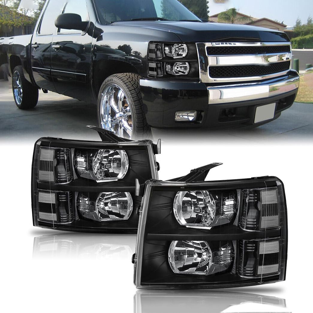 Black Housing Headlight Assembly for 2007-2013 Chevy Silverado
