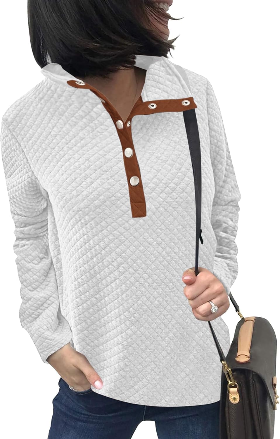 Stylish Quilted Pattern Lightweight Zipper Sweatshirt for Women