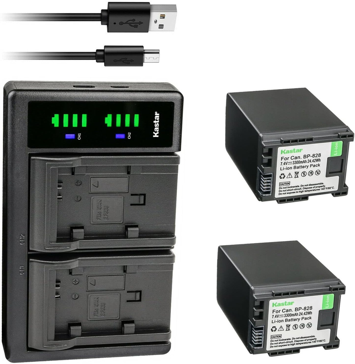 Kastar 2-Pack BP-828 Battery and USB Charger for Canon Cameras