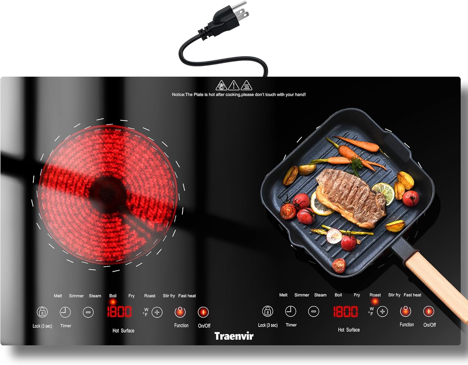 2 Burner Electric Cooktop with Timer & Safety Features for Home