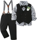 Toddler Boy Suit Set with Vest and Detachable Suspenders - Formal