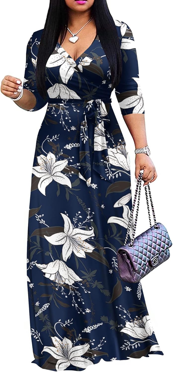 FANDEE Plus Size Maxi Dress for Women Casual Summer Sundress