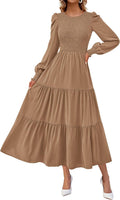 KIRUNDO Long Sleeve Smocked Maxi Dress for Fall - Flowy A Line
