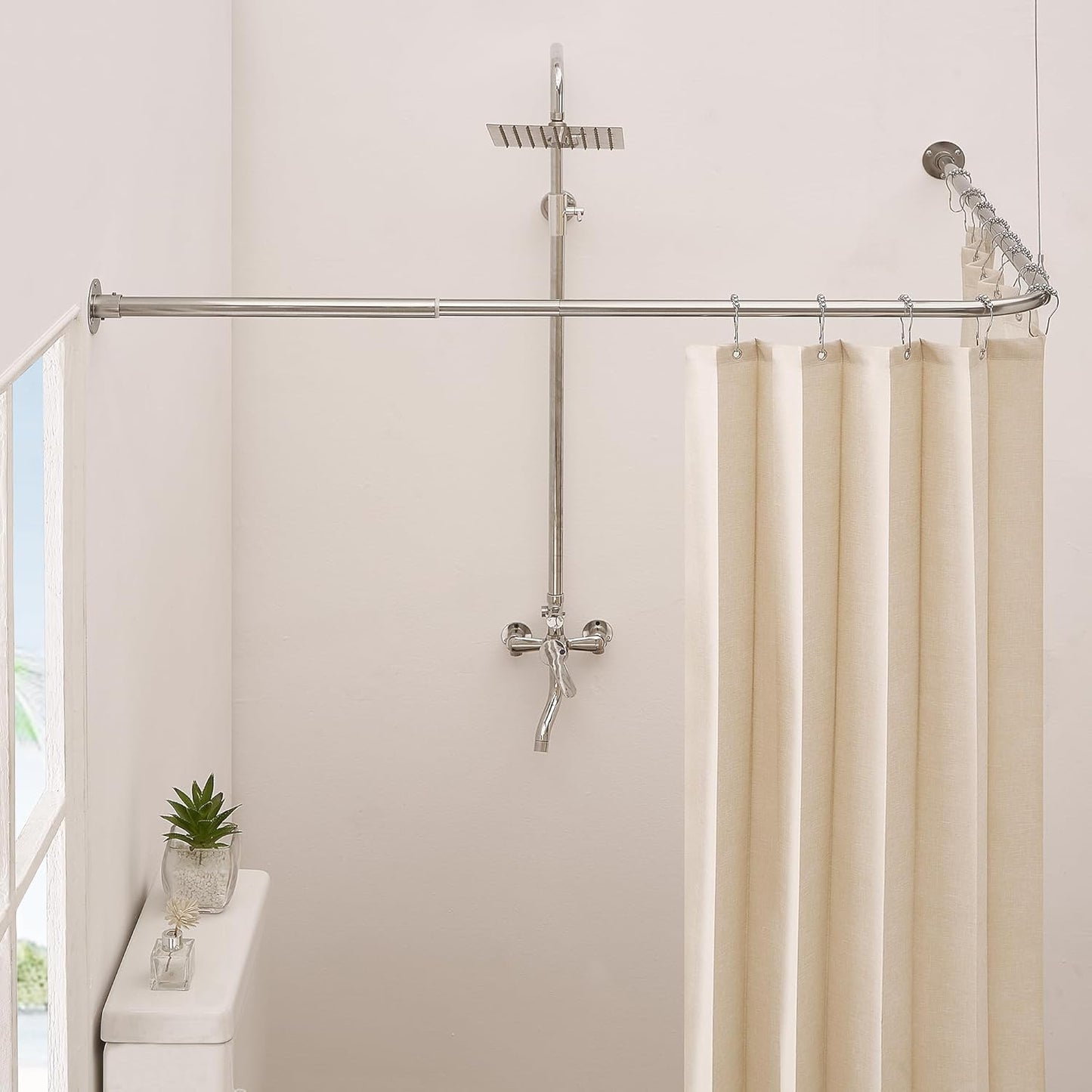 Corner Shower Curtain Rod Adjustable L Shaped Brushed Nickel