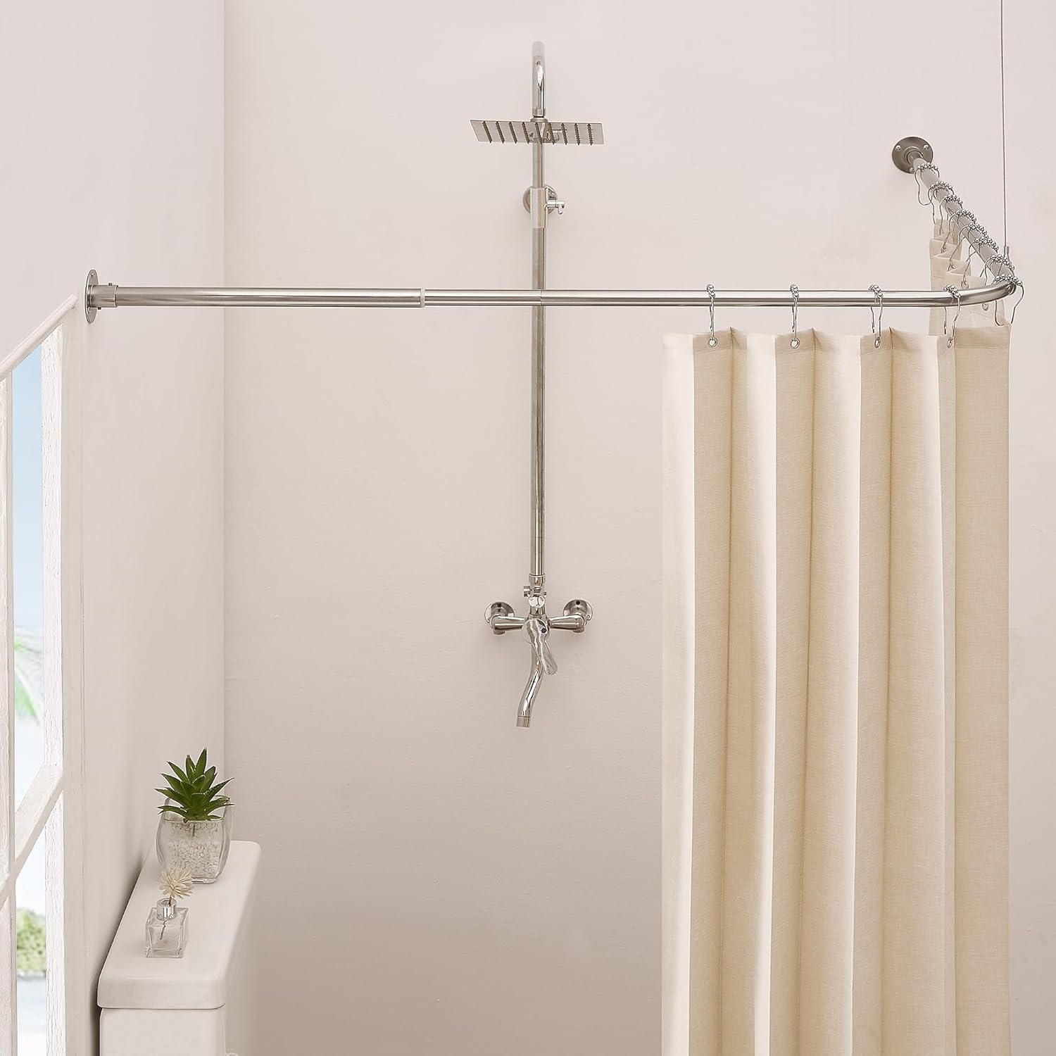 Corner Shower Curtain Rod Adjustable L Shaped Brushed Nickel