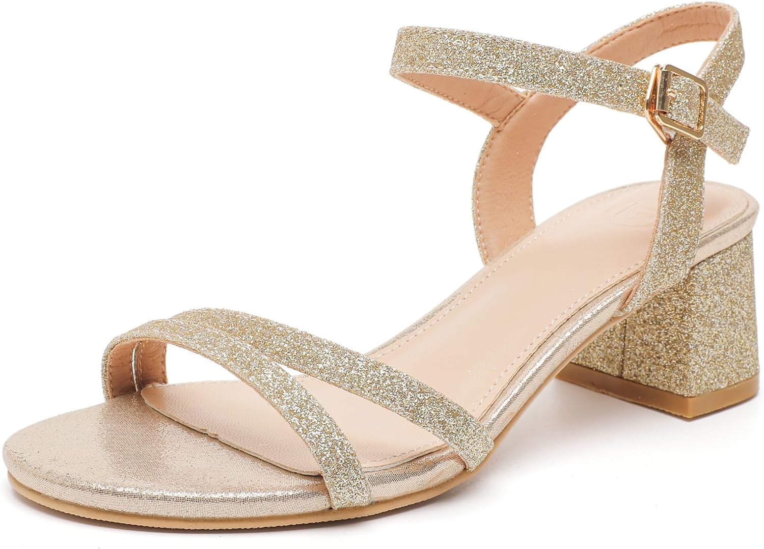 DADAWEN Women's Open Toe Ankle Strap Low Block Heels Sandals