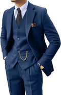 Retro 3 Piece Tweed Herringbone Suit Slim Fit Groom Tuxedos Set choose