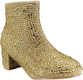 Girls Rhinestone Round Toe Block Chunky Low Heel Ankle Booties