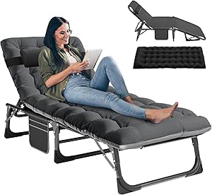 Folding Outside Chaise Lounge Chair with Mattress for Relaxation