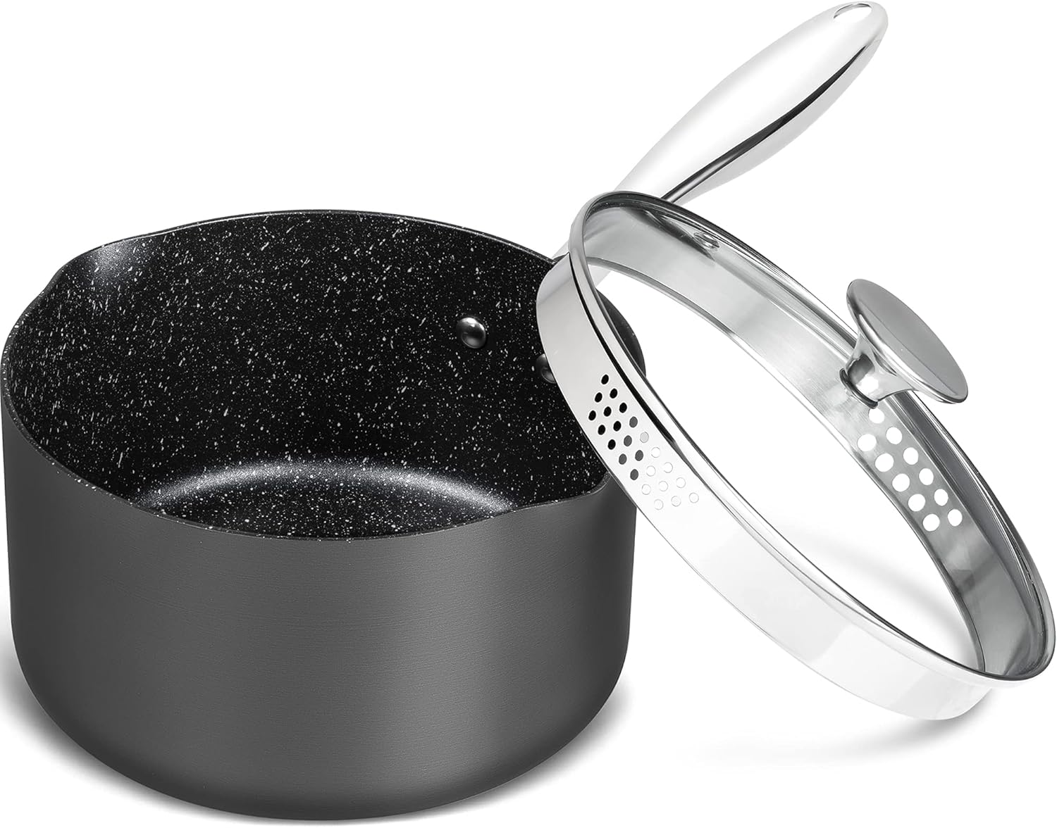 Michelangelo 3 Quart Saucepan with Strainer Lid for Easy Pouring