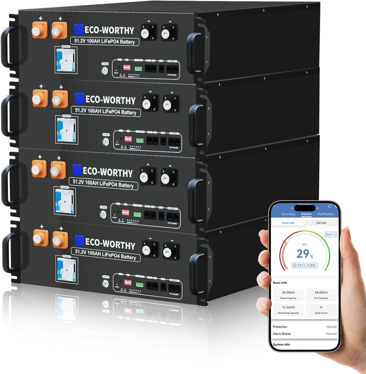 ECO-WORTHY 48V 400Ah Server Rack Battery with Bluetooth Features