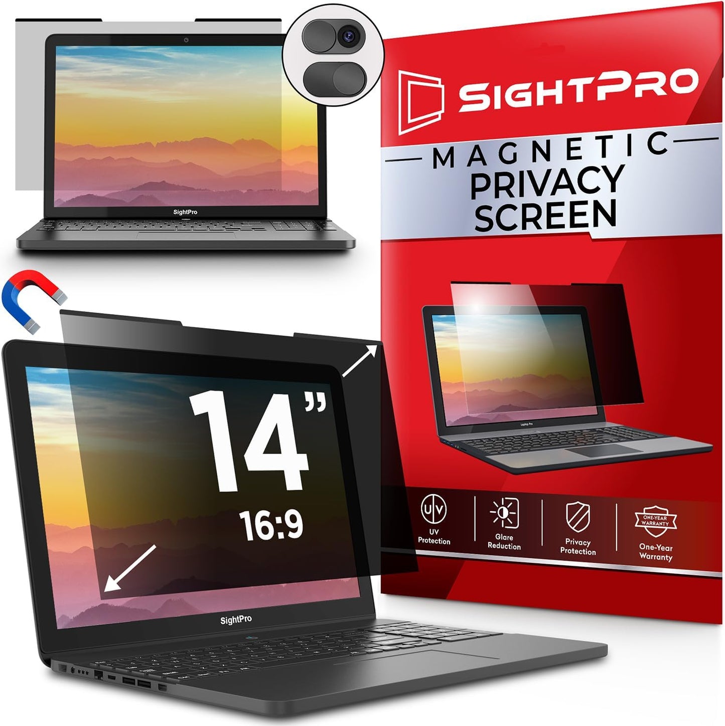 Magnetic Laptop Privacy Screen 14 Inch Removable Filter Shield