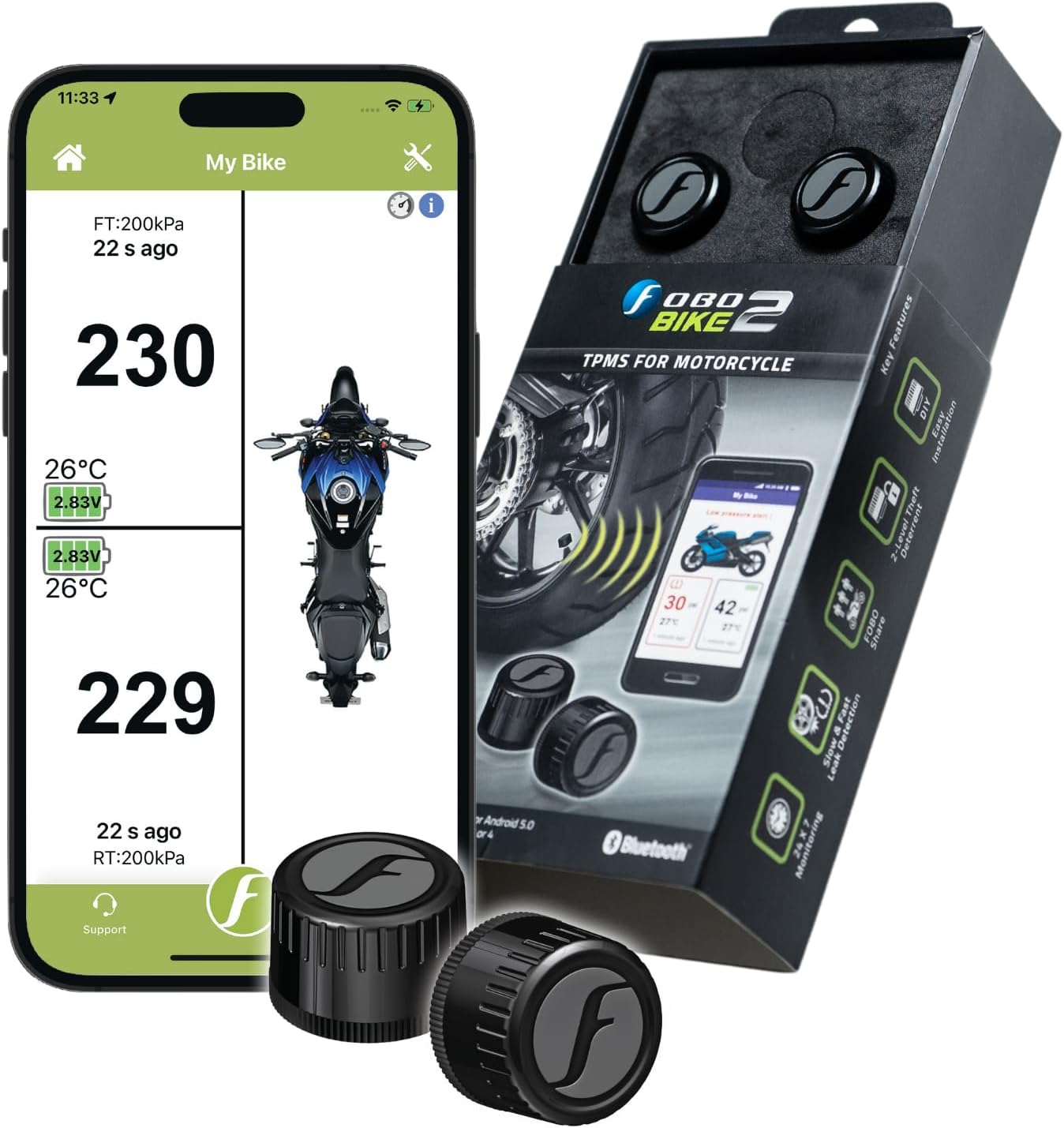 FOBO Bike 2 TPMS - Wireless Tire Pressure Monitoring System