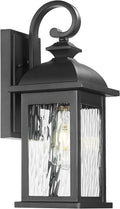 Outdoor Wall Light Fixture 15in Matte Black with Water Ripple Glass