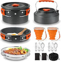 Camping Cookware Mess Kit Non-Stick Pot Pan Kettle Set - Lightweight