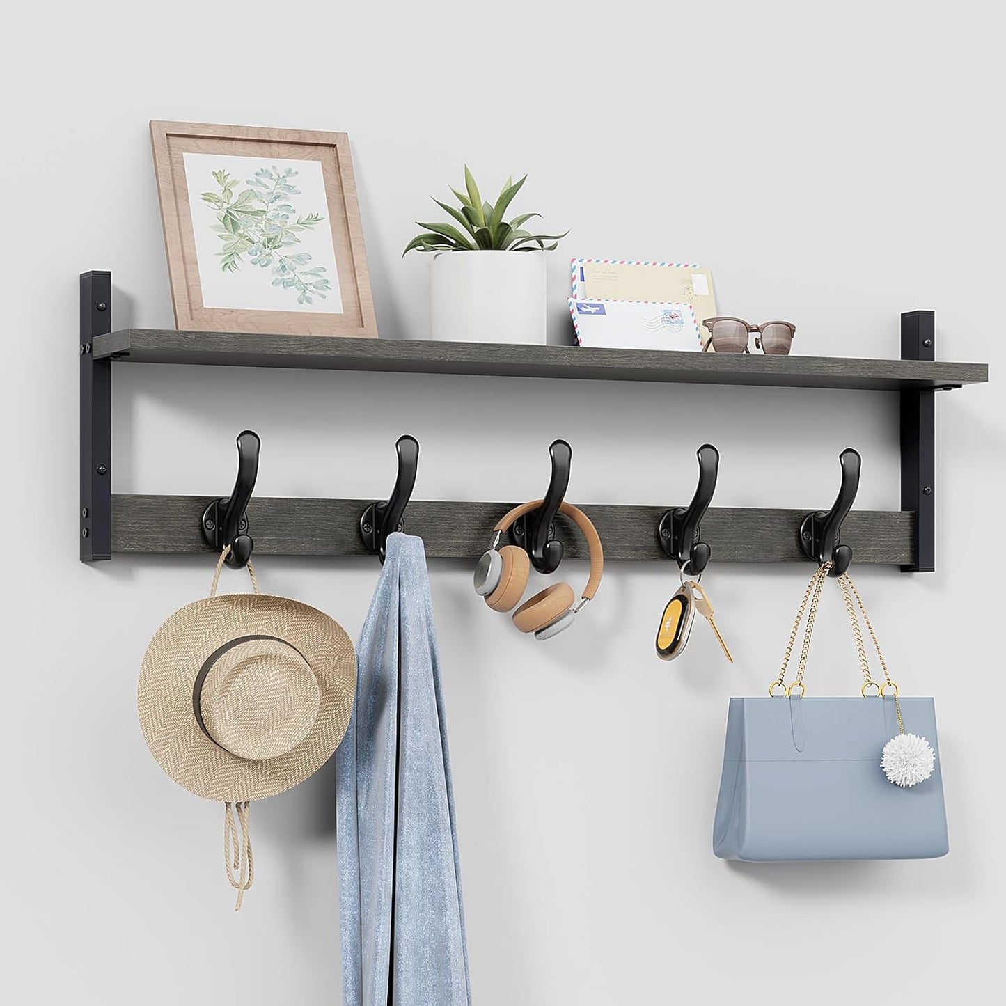 Tatub 29in Rustic Coat Rack Wall Mount with Shelf for Entryway