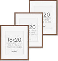16x20 Picture Frames Set of 3 - Solid Oak Walnut Finish for Wall