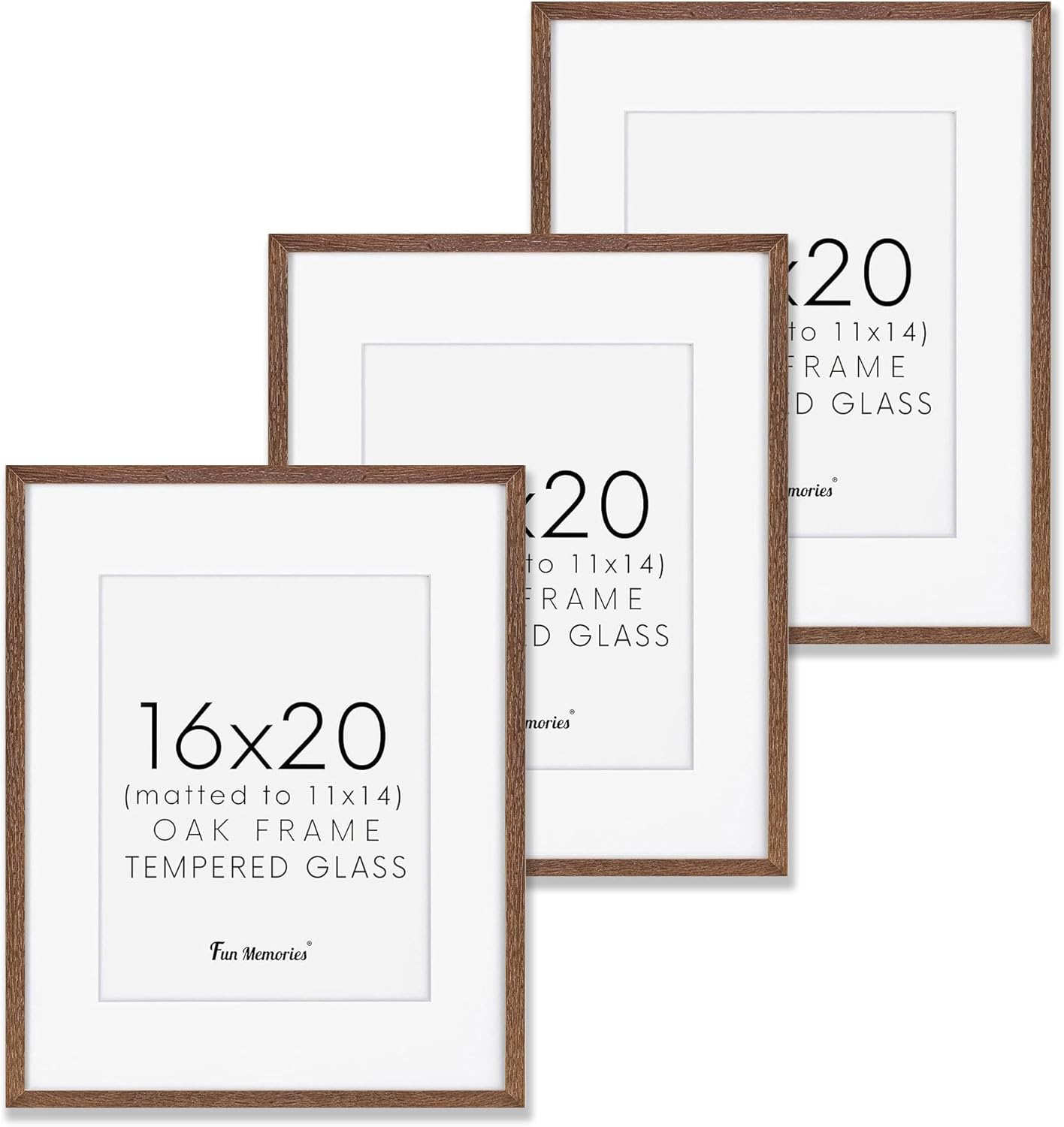 16x20 Picture Frames Set of 3 in Solid Oak Wood for Wall Art