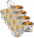 ROVSUN 5QT Round Chafing Dish Set Gold Accent - Buffet Warmer