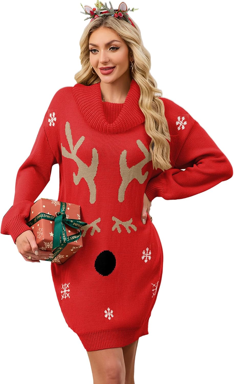 SunnyMelody Womens Christmas Ugly Sweater Dress for Winter Fun