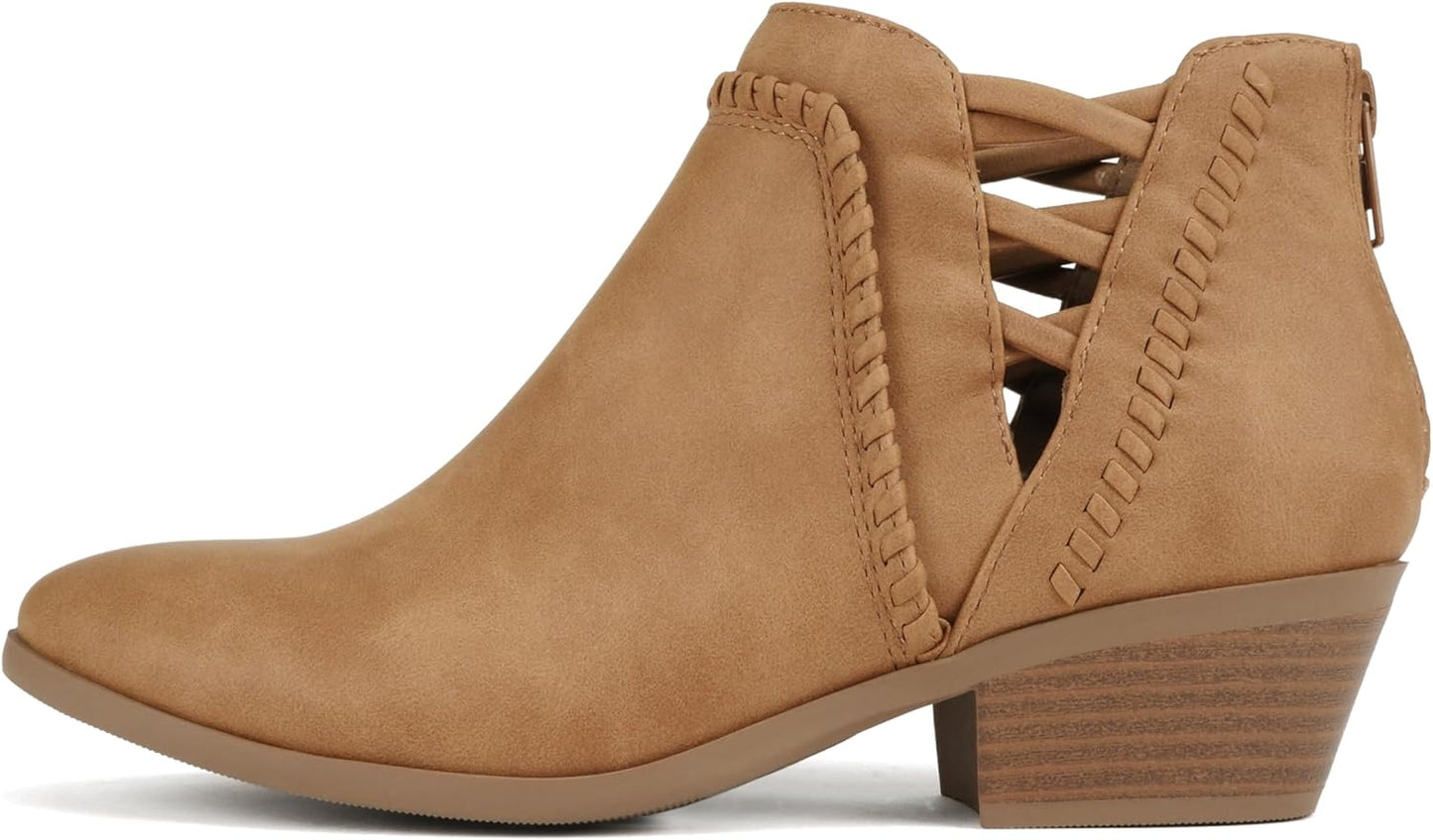 Soda Women's Low Ankle Heel Bootie with Elastic Cross Straps