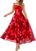 Women Summer Floral Maxi Dress Spaghetti Strap - Cowl Neck Elegant