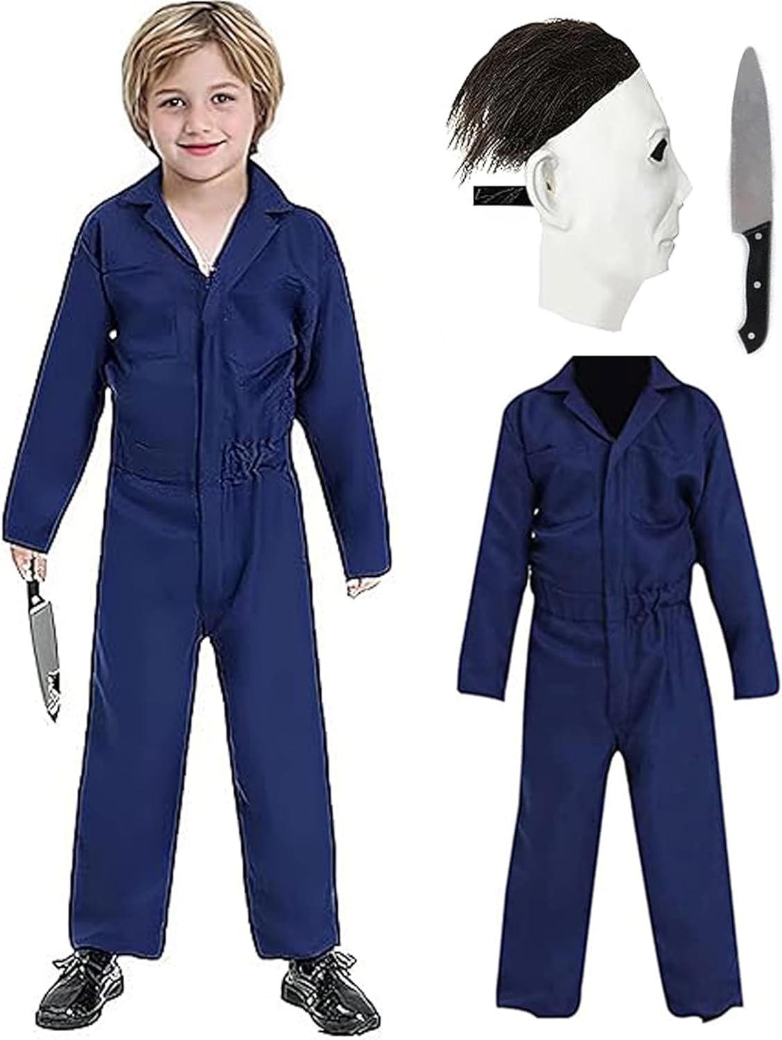 Kids Killer Costume for Boys Scary Jumpsuit with Mask and Toys