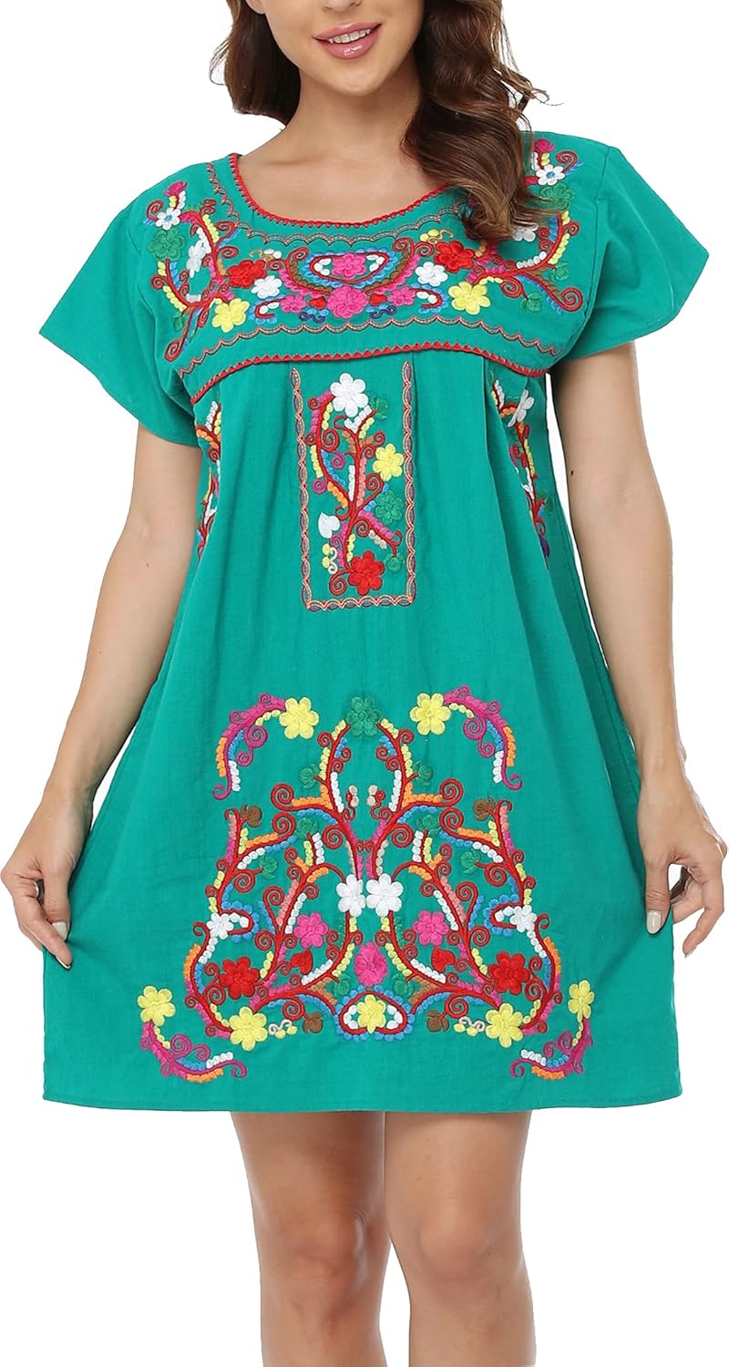 YZXDORWJ Women Mexican Embroidered Dress for Summer Style