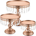 Eaasty 3 Pcs Rose Gold Cake Stand Set with Crystal Pendants - Elegant