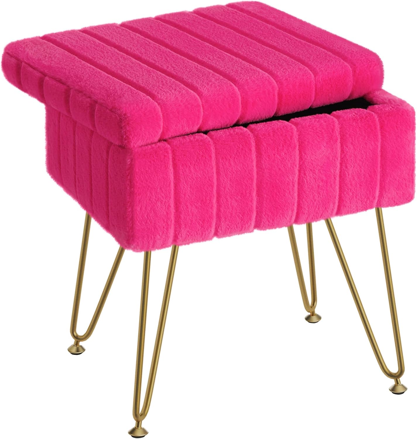 Greenstell Vanity Stool Chair Faux Fur with Storage for Makeup
