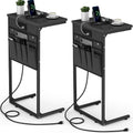C Shaped End Table Set of 2 with Charging Station - Slim Slide-Under
