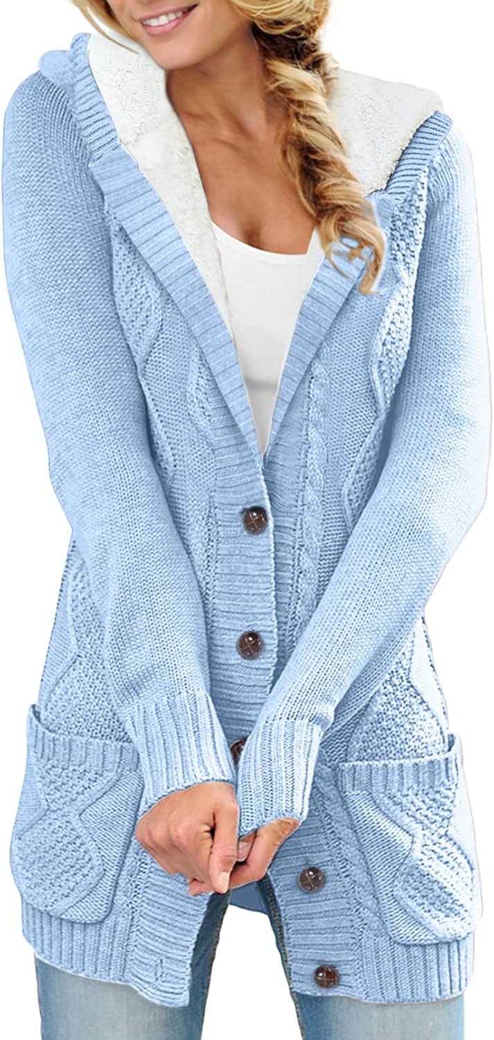 Sidefeel Women's Hooded Fleece Lined Cardigan for Winter Wear