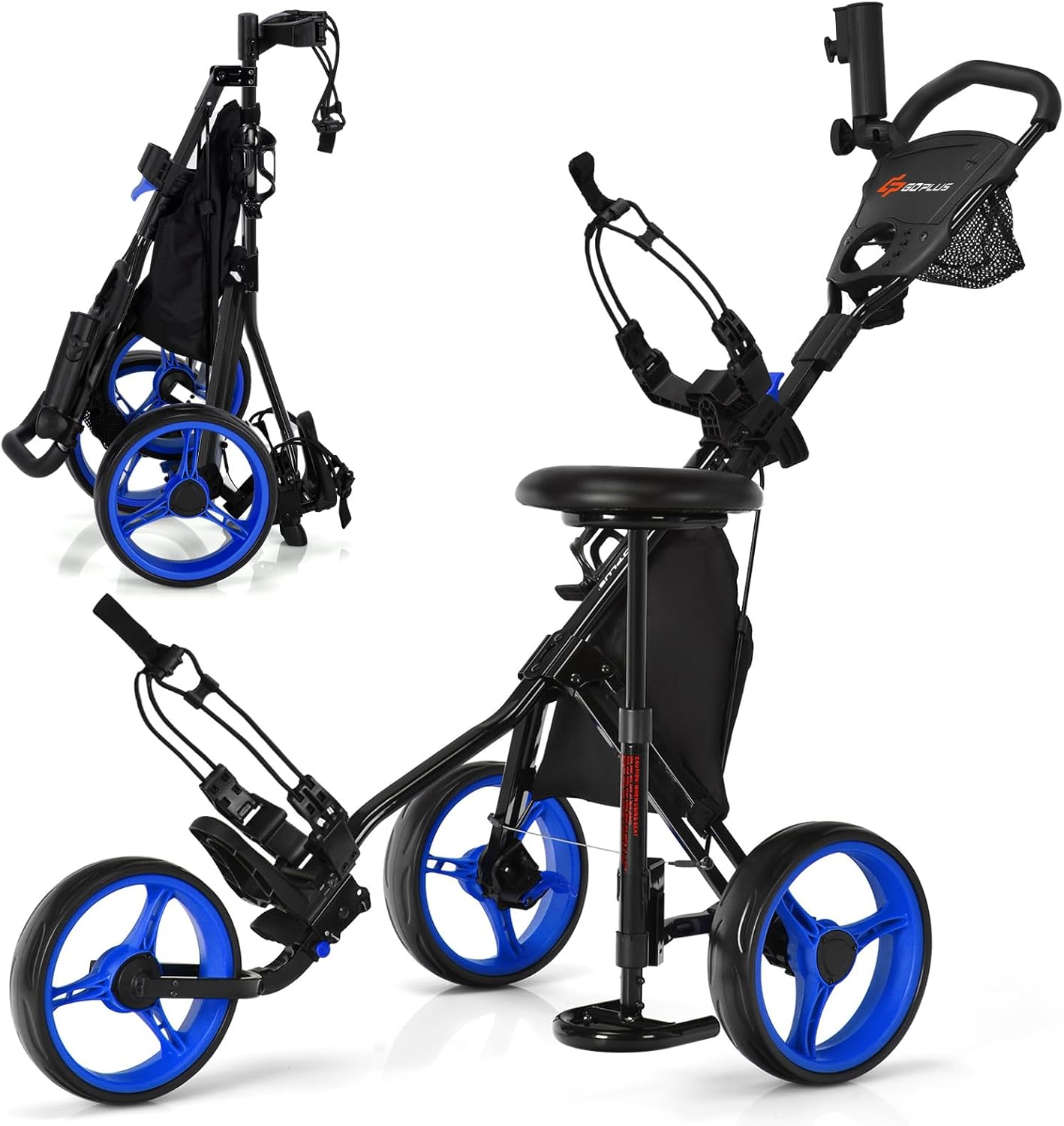 Goplus Lightweight Golf Push Cart - Easy Fold, Adjustable Seat & Brake