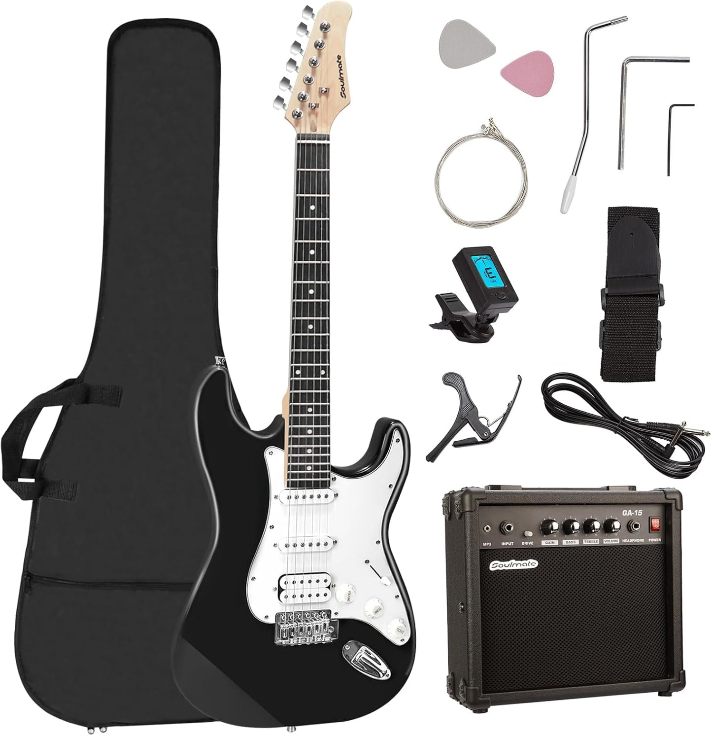Beginner Starter Electric Guitar Kit with Accessories - Black