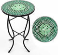Mosaic Outdoor Side Table 14in Round - Ceramic Tile Patio Accent