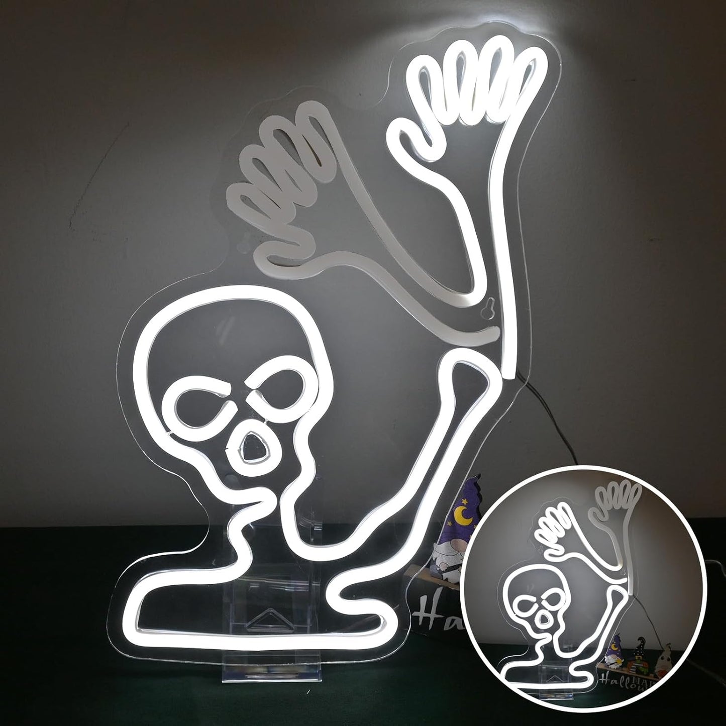 JURONG Skeleton Skull Neon Sign for Halloween Wall Decor