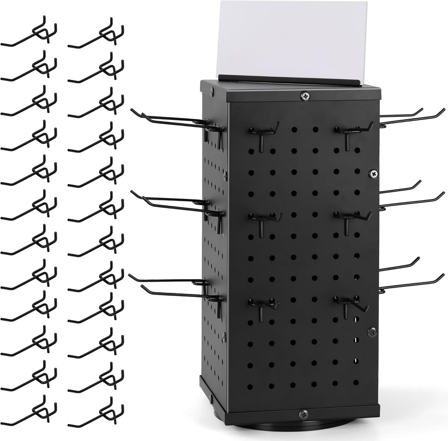 Rotating Pegboard Display Stand with 24 Hooks for Retail Use