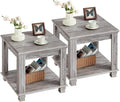 Farmhouse End Table Set of 2 for Living Room with Storage