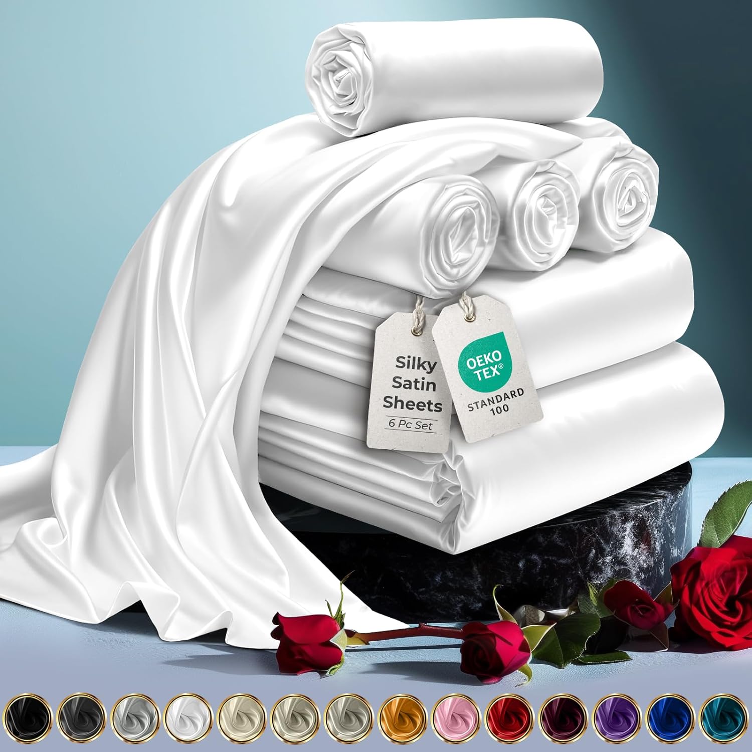 Satin Bed Sheets Set - Luxury Silky Full Size Bedding for Comfort