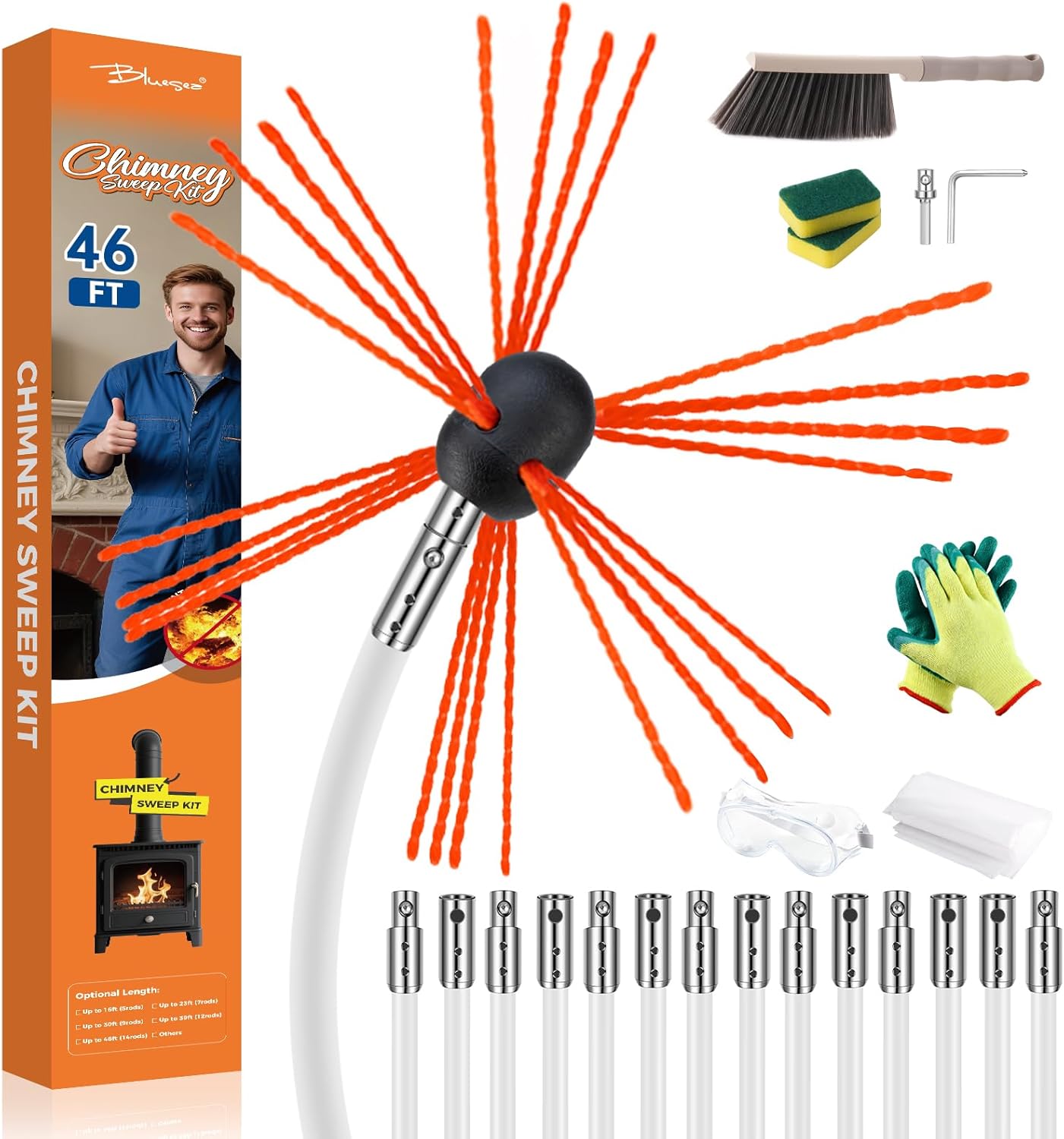 Bluesea Chimney Sweep Kit for Efficient Cleaning Up to 46 Feet