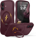 iPhone 16 Case for Women Wine Red - 360 Spin Magnetic Stand