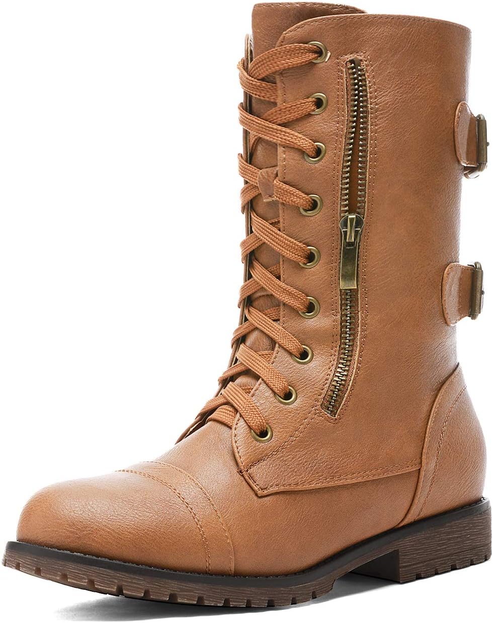 DREAM PAIRS Women's Mid Calf Military Combat Boots with Pocket