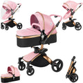 PU Leather 2 in 1 Baby Stroller with 360 Rotatable Seat - High View