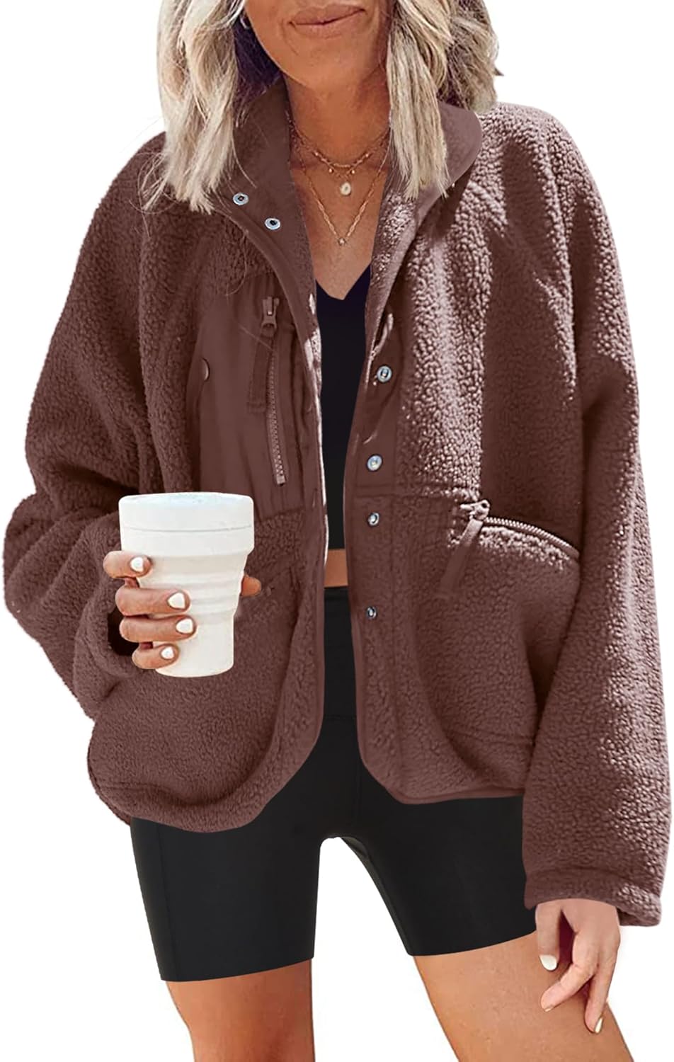 Nirovien Womens Fuzzy Fleece Jacket for Cozy Winter Wear