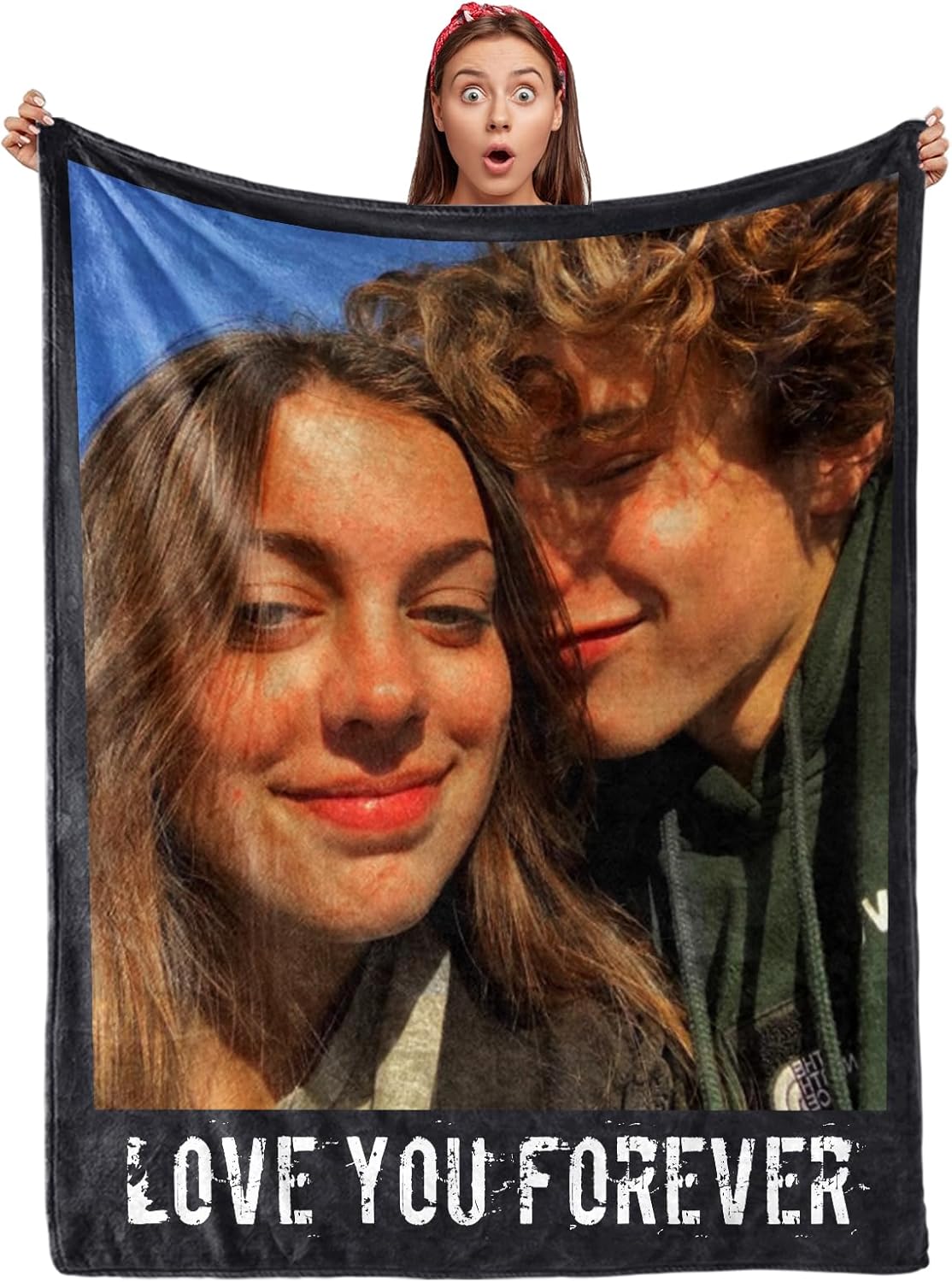 Custom Blanket with Photos for Couples - Personalized Flannel Throw