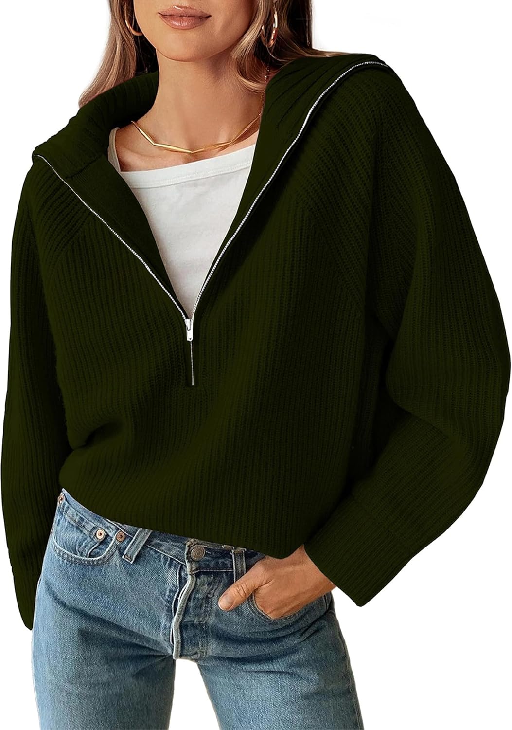 Stylish Womens Quarter Zip Pullover Sweater for Fall 2025