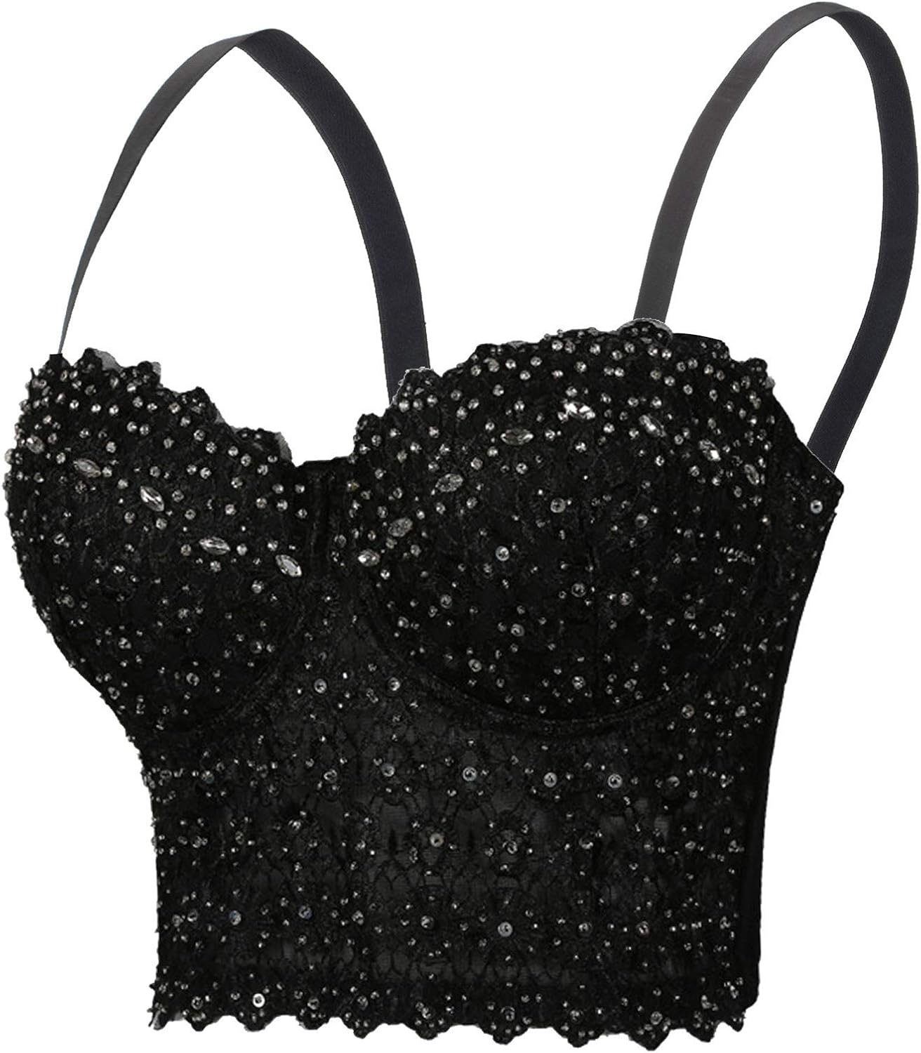 Women's Lace Rhinestone Bustier Corset Crop Top for Parties